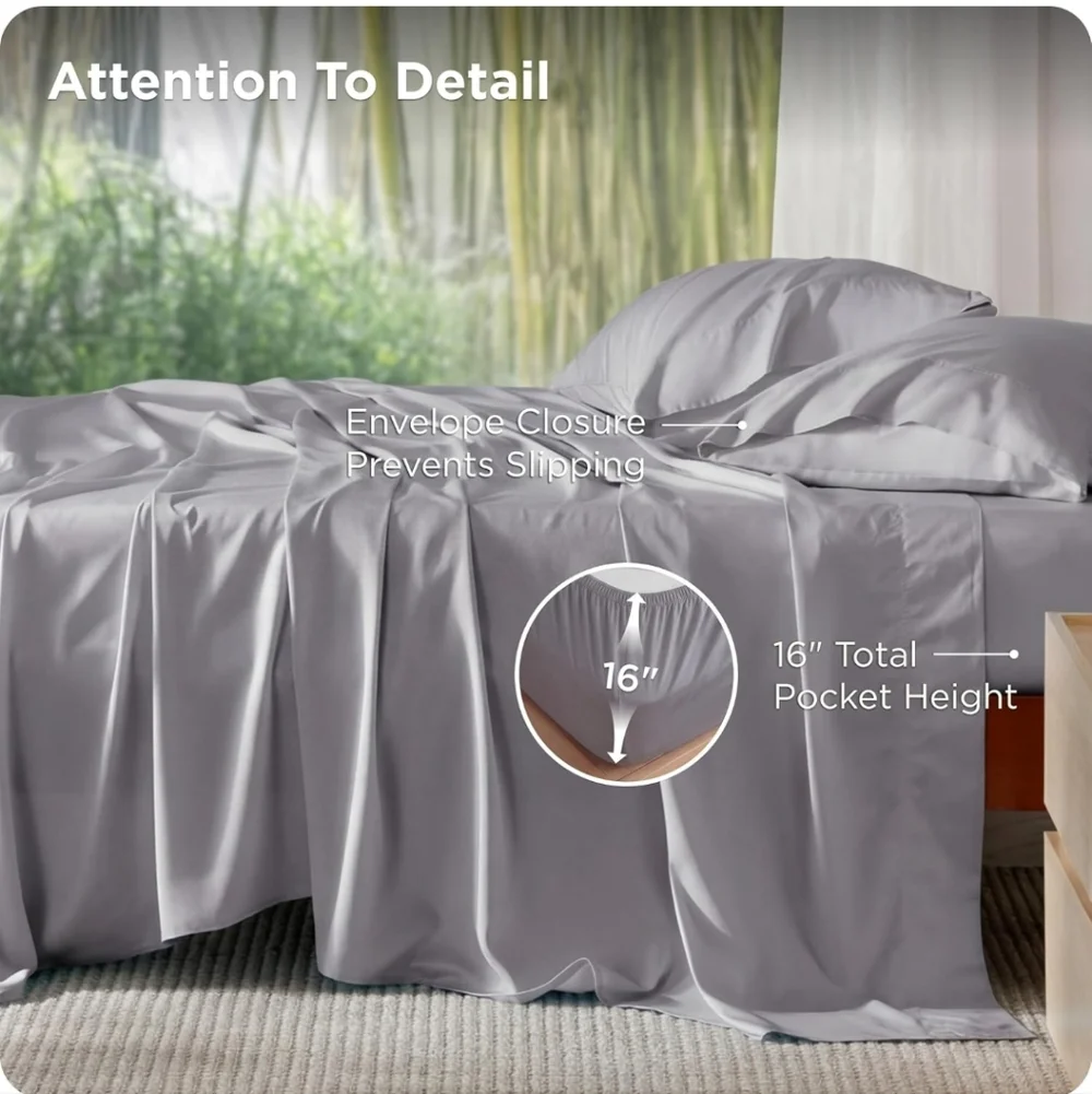 Bedsure Cooling Sheets King Size, Cooling Bed Sheets Hot Sleepers, Bamboo Grey